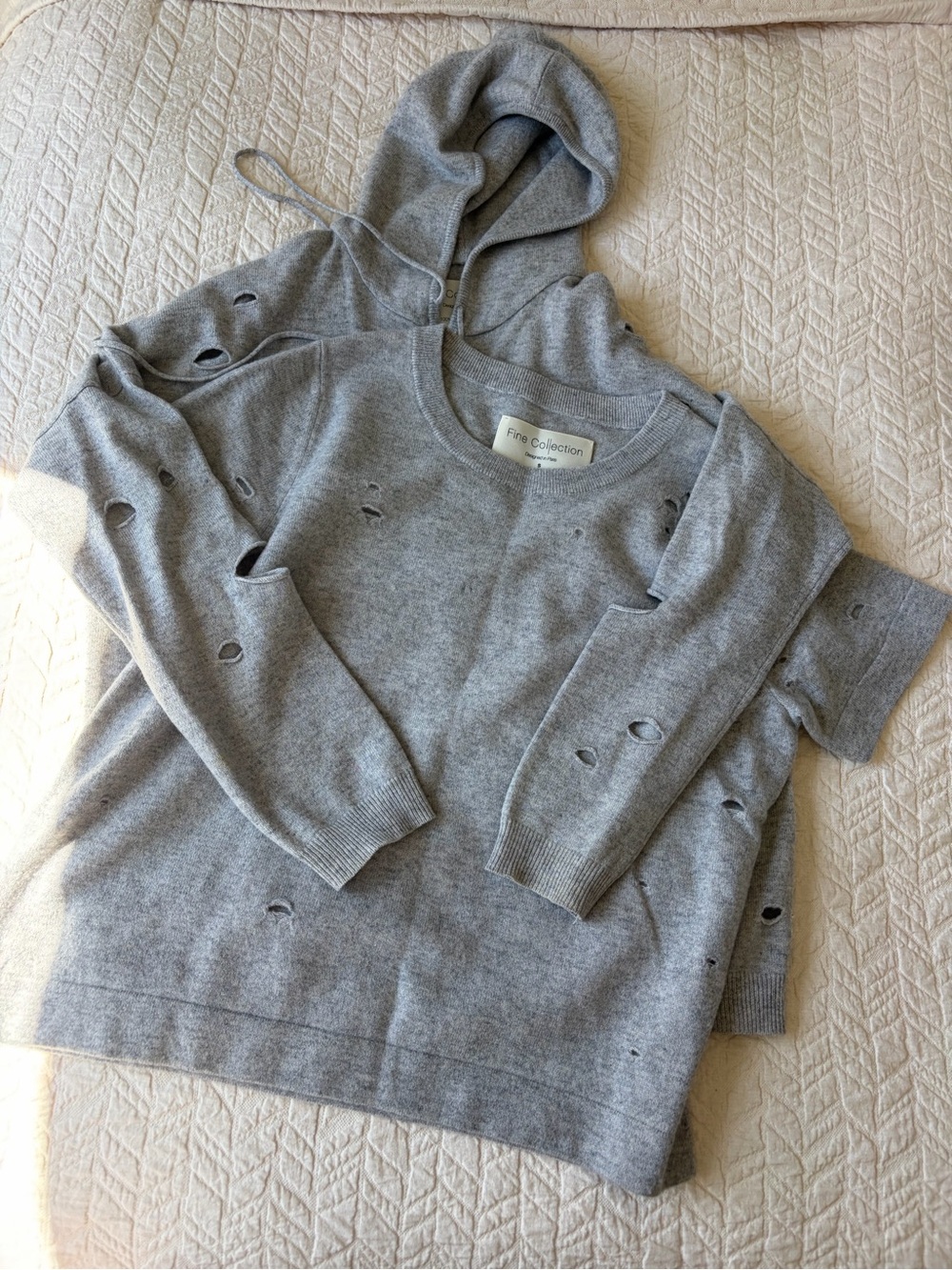 Light Gray Distressed Crewneck Sweater by Fine Collection